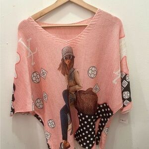 Stylish Pink Graphic Poncho